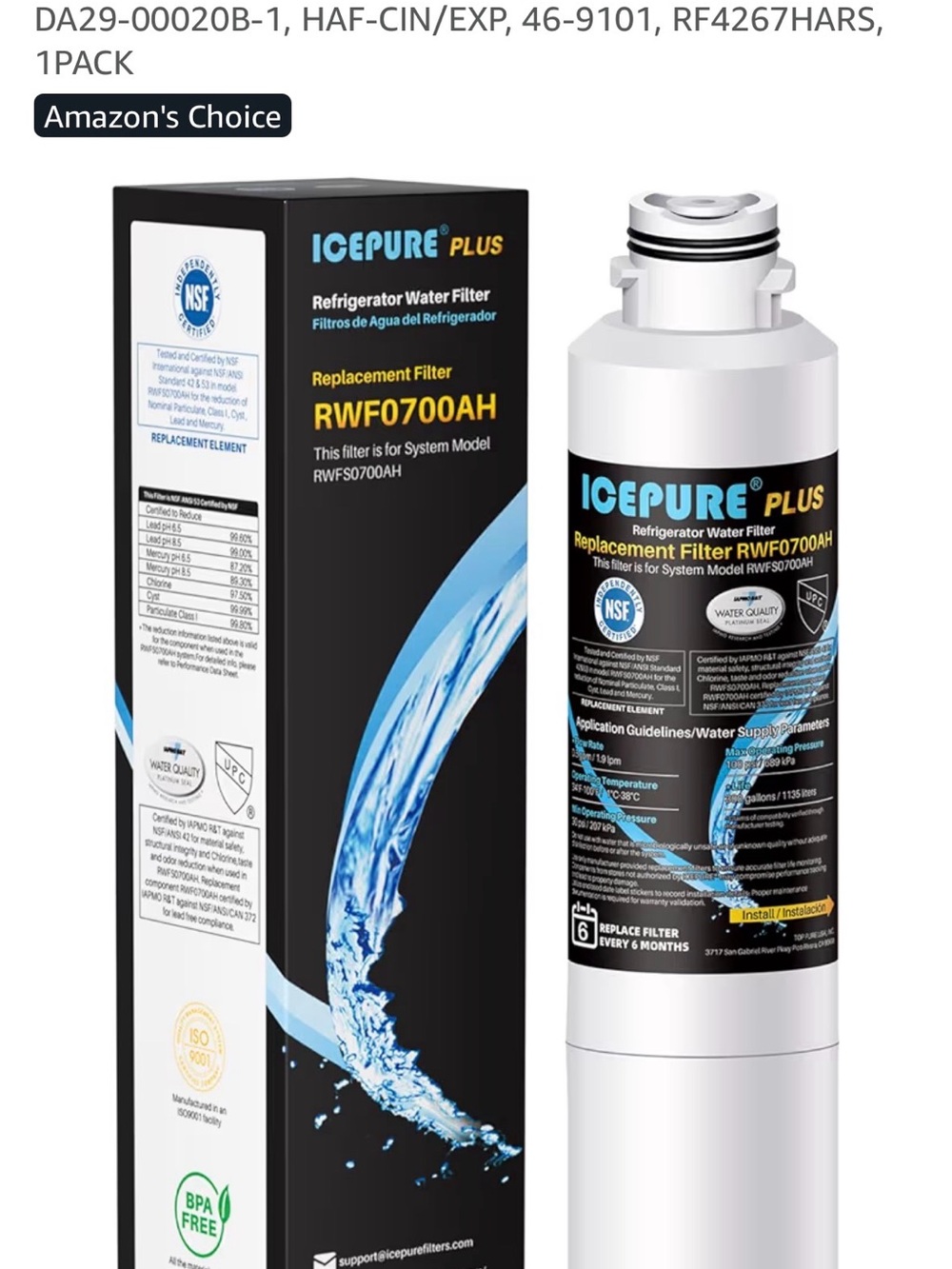 ICEPURE Plus Replacement Refrigerator Water Filter RWF0700AH - White/Black/Blue